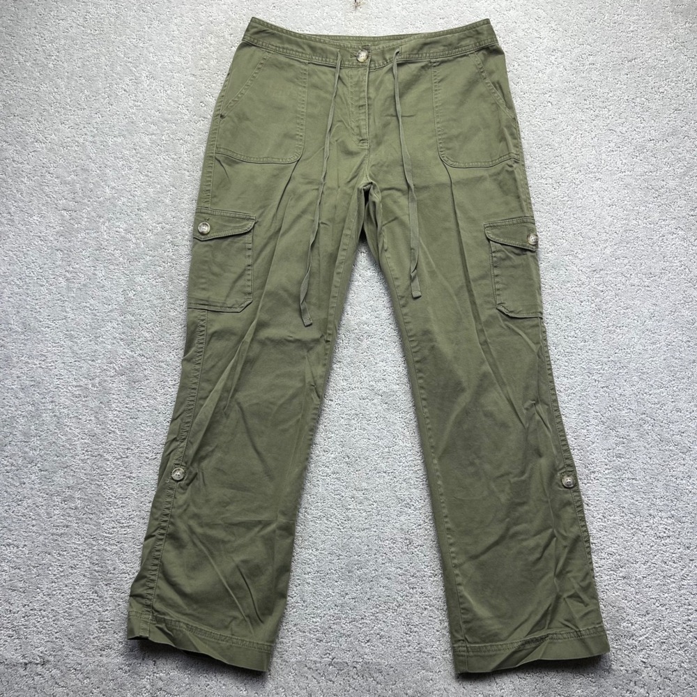 LL Bean Favorite Fit Cargo Pants‎ Womens 12 Reg Green Roll Tab Utility Capri
